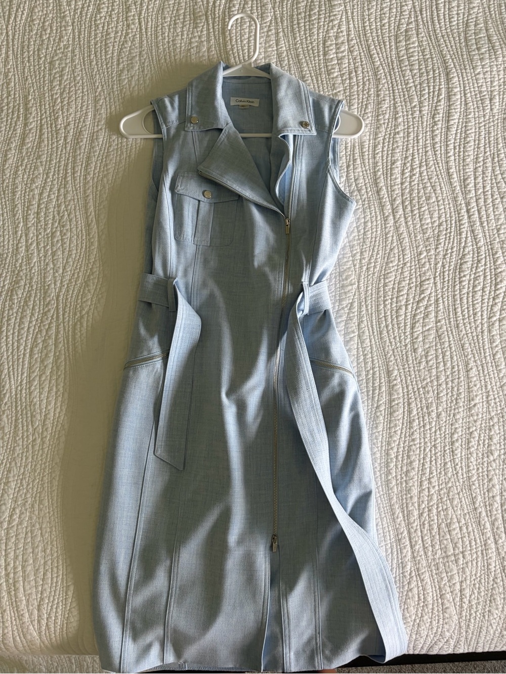 Calvin Klein Light Blue Zip-Front Dress with Belt
